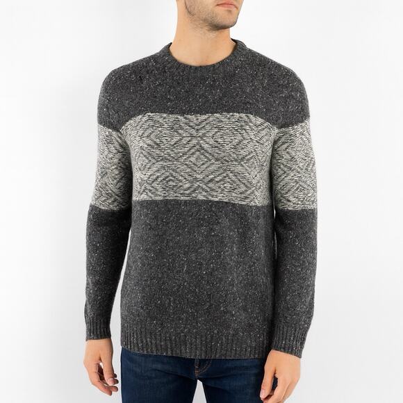 Luca Nobili Sweater Large Gray Wool Blend Crewneck Geometric Knit Made in Italy - Picture 1 of 10